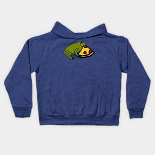 Cute Green Frog with Pizza Slice Kids Hoodie